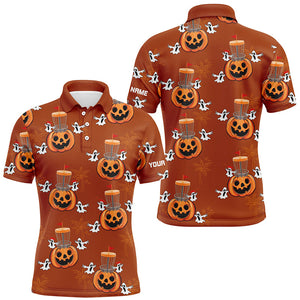 Funny Halloween Boo pumpkin Disc golf pattern Mens golf polo shirt custom Halloween mens golf tops NQS8645