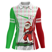 Load image into Gallery viewer, Red, White and Green Argyle pattern Christmas Women golf polo shirt custom Santa playing golf tops NQS8647