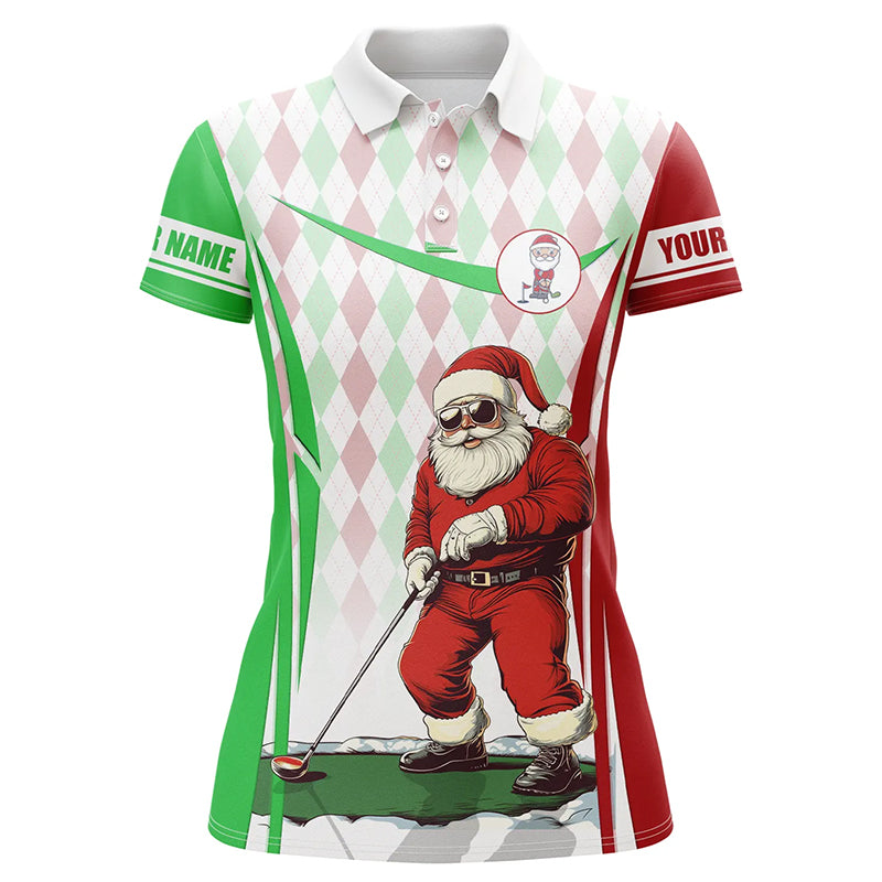 Red, White and Green Argyle pattern Christmas Women golf polo shirt custom Santa playing golf tops NQS8647