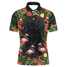 Load image into Gallery viewer, Flamingo Christmas tropical pattern Mens golf polo shirt custom christmas golf outfits for men NQS8649