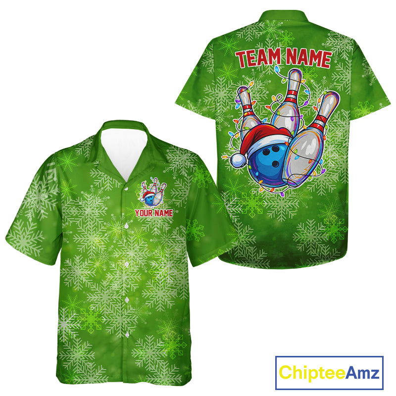 Personalized Funny Green Snowflake Christmas Bowling Team Hawaiian shirt, Christmas Bowling Gifts NQS10831