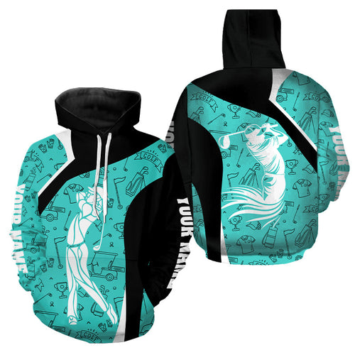 Cyan Blue golf pattern Quarter zip golf sweatshirt Custom Golf Hoodies attire personalized golf gifts NQS9124