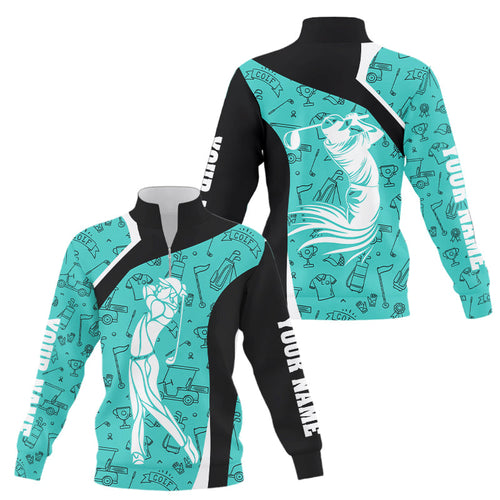 Cyan Blue golf pattern Quarter zip golf sweatshirt Custom Golf sweater attire personalized golf gifts NQS9124