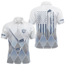 Load image into Gallery viewer, Blue argyle pattern American flag Golf clubs Mens Golf Polo Shirts Custom Golf shirt for men NQS9126