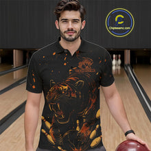 Load image into Gallery viewer, Personalized Black and Orange Tiger Bowling Team Polo, 1/4 Zip Shirts For Men, Tiger Bowling Jerseys NQS11203