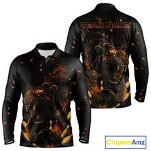 Load image into Gallery viewer, Personalized Black and Orange Tiger Bowling Team Polo, 1/4 Zip Shirts For Men, Tiger Bowling Jerseys NQS11203