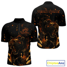 Load image into Gallery viewer, Personalized Black and Orange Tiger Bowling Team Polo, 1/4 Zip Shirts For Men, Tiger Bowling Jerseys NQS11203