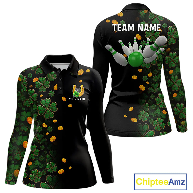 Personalized Green Clover St Patrick's Day pattern Bowling Shirts For Women, Team Bowling Jerseys NQS11206