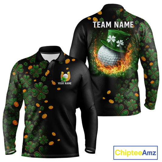 Personalized Green Clover St Patrick's Day pattern Golf Polo Shirts For Men, Best Mens golf wear NQS11207