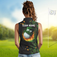 Load image into Gallery viewer, Personalized Green Clover St Patrick's Day pattern Sleeveless Golf Polo Shirts, Best ladies golf wear NQS11207