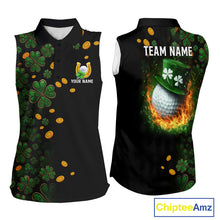 Load image into Gallery viewer, Personalized Green Clover St Patrick's Day pattern Sleeveless Golf Polo Shirts, Best ladies golf wear NQS11207