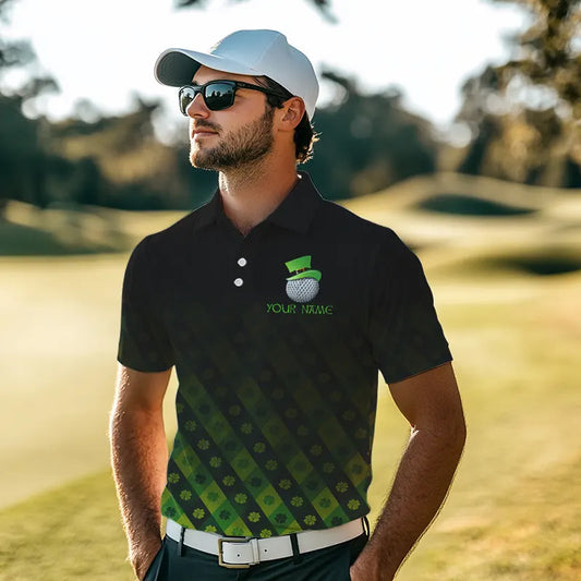 Green clover pattern Lucky golf shirt Men polo shirts custom St patrick Day golf tops for mens NQS9338