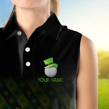 Load image into Gallery viewer, Green clover pattern Lucky golf shirt Women sleeveless polo custom St patrick Day golf tops for ladies NQS9338