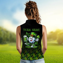 Load image into Gallery viewer, Green clover pattern Lucky golf shirt Women sleeveless polo custom St patrick Day golf tops for ladies NQS9338