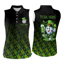 Load image into Gallery viewer, Green clover pattern Lucky golf shirt Women sleeveless polo custom St patrick Day golf tops for ladies NQS9338