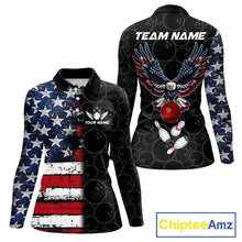 Load image into Gallery viewer, American Flag Eagle Bowling shirts for Women Custom patriotic team bowling jerseys, gift for bowlers NQS11406