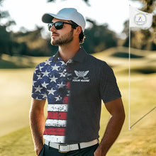 Load image into Gallery viewer, American Flag Eagle Mens Golf Polo Shirts Custom patriotic golf shirts for men, mens golf apparel NQS11407