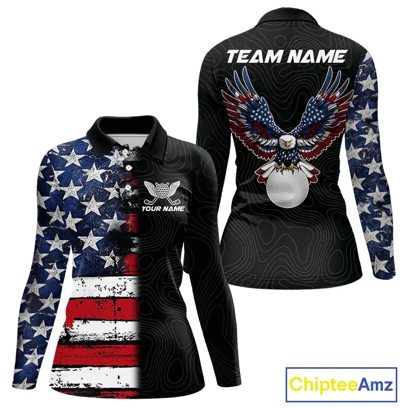 American Flag Eagle Womens Golf Polo Shirts Custom patriotic golf shirts for ladies golf apparel NQS11407