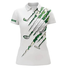 Load image into Gallery viewer, Green shamrock pattern White Women Golf Polo Shirt Custom golf clubs St Patrick day ladies golf attire NQS9476