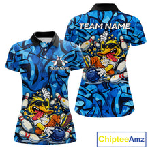 Load image into Gallery viewer, Funny Duck Bowling Polo, 1/4 Zip Shirts for Women Custom Blue graffiti pattern Team Bowling Jerseys NQS11603