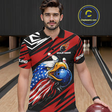 Load image into Gallery viewer, Custom Black and Red Camo American Flag Eagle Bowling shirts for men, patriotic bowling team shirts NQS11609