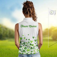 Load image into Gallery viewer, Custom Green shamrock pattern White Sleeveless Golf Polo shirt, St Patrick's day ladies golf shirts NQS11610