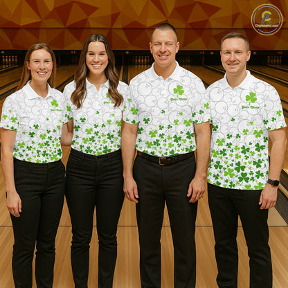 Custom Green shamrock pattern matching bowling shirt for couples custom St. Patrick's day team jersey NQS11611
