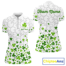 Load image into Gallery viewer, Custom Green shamrock pattern matching bowling shirt for couples custom St. Patrick's day team jersey NQS11611
