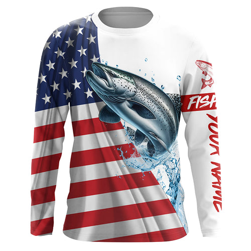 American flag patriotic Chinook salmon fishing Custom UV Protection long sleeve Fishing Shirts for men NQS5417