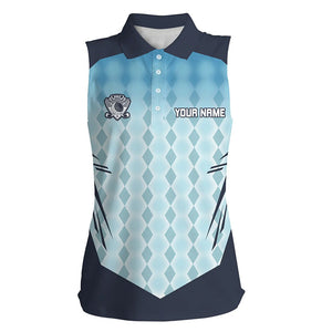 Blue argyle pattern sleeveless golf polos shirts for ladies custom golf tank top womens NQS7592