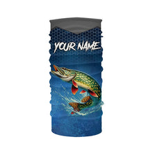 Load image into Gallery viewer, Blue camo Northern Pike fishing Custom performance long sleeve team Pike fishing tournament shirts NQS7772