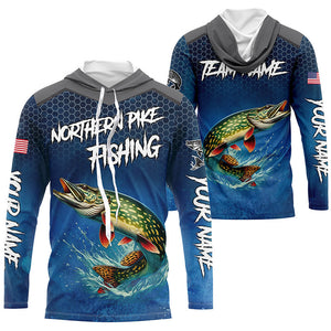 Blue camo Northern Pike fishing Custom performance long sleeve team Pike fishing tournament shirts NQS7772