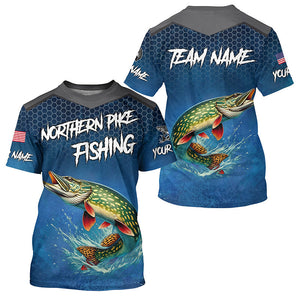 Blue camo Northern Pike fishing Custom performance long sleeve team Pike fishing tournament shirts NQS7772