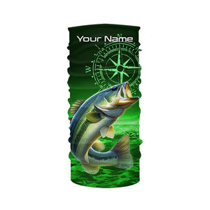 Personalized Bass Green Long Sleeve Performance Fishing Shirts, Bass compass tournament Shirts NQS5881