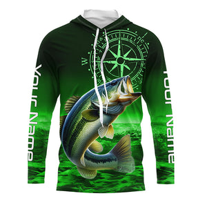 Personalized Bass Green Long Sleeve Performance Fishing Shirts, Bass compass tournament Shirts NQS5881
