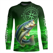Load image into Gallery viewer, Personalized Bass Green Long Sleeve Performance Fishing Shirts, Bass compass tournament Shirts NQS5881
