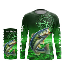 Load image into Gallery viewer, Personalized Bass Green Long Sleeve Performance Fishing Shirts, Bass compass tournament Shirts NQS5881