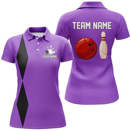 Personalized Retro Women Bowling Polo, Quarter Zip Shirts custom vintage bowling team jersey | Purple NQS8003