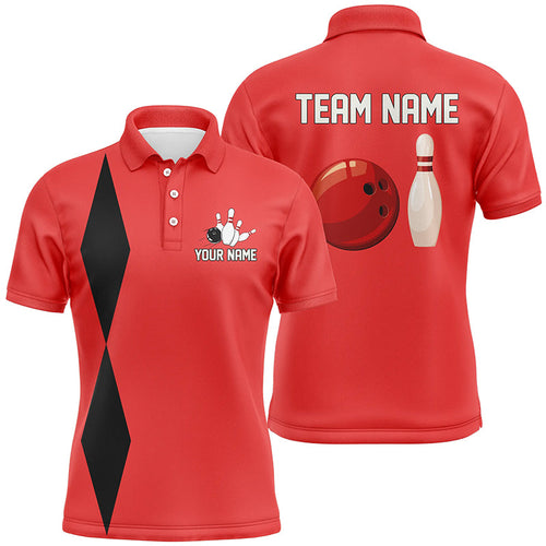 Personalized Retro Bowling Polo, Quarter Zip Shirts For Men custom vintage bowling team jerseys | Red NQS8004