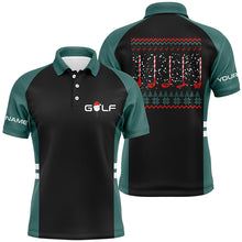 Load image into Gallery viewer, Green and black Mens golf polo shirt custom Christmas golf clubs mens golf polos  NQS6548