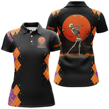 Load image into Gallery viewer, Funny Skull Halloween argyle pattern black Women golf polo shirt custom Halloween golf clothes NQS8651