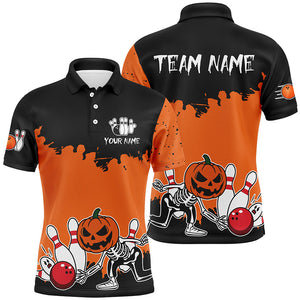 Black and Orange Funny Pumpkin Skull Bowling Shirts For Men Custom Halloween Team Bowling Jerseys NQS8656