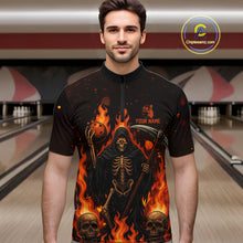 Load image into Gallery viewer, Black And Orange Flame Reaper Skull Custom Halloween Bowling Team Shirts For Men, Bowling Gifts NQS10835