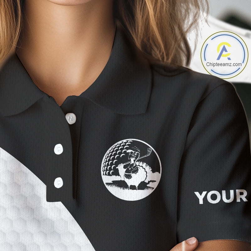 Golf Turkey Thanksgiving Women Polo Shirt Orange Pumpkin argyle pattern Custom Golf outfit For Ladies NQS10839