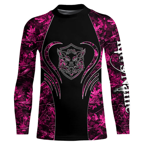 Wild boar hunting tattoo pink girl camo Custom Name 3D All Over Printed shirts, leggings NQSD71