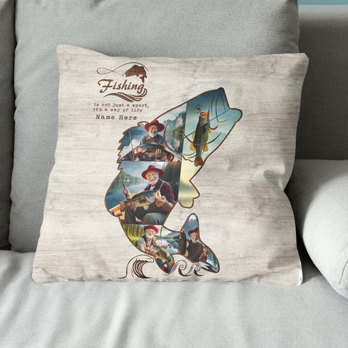 Personalized bass fishing custom name and photo Canvas, Linen Throw Pillow gift for fisherman NQS7031