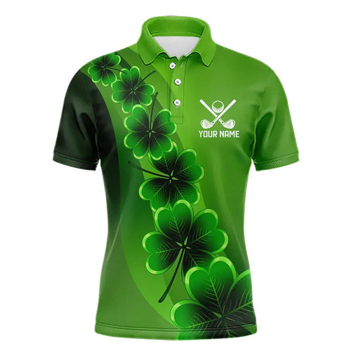 Green shamrock Lucky Mens polo golf shirts Custom St Patrick Day golf apparel for men NQS9485