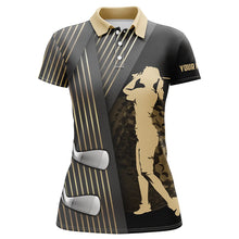 Load image into Gallery viewer, Black and gold matching golf polos for couples custom golf clubs team golf shirt, matching golf shirts NQS7258