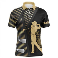 Load image into Gallery viewer, Black and gold matching golf polos for couples custom golf clubs team golf shirt, matching golf shirts NQS7258