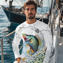 Load image into Gallery viewer, Crappie Green scales water Custom White Long Sleeve Fishing Shirts, Personalized Crappie Fishing Gifts NQS9646
